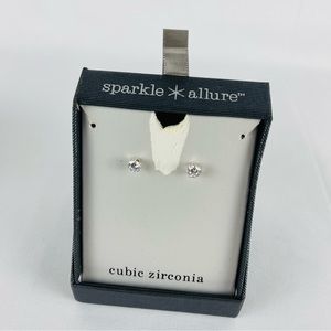 Womens Sparkle Allure Fine Cubic Zirconia Round Stud Earrings in box